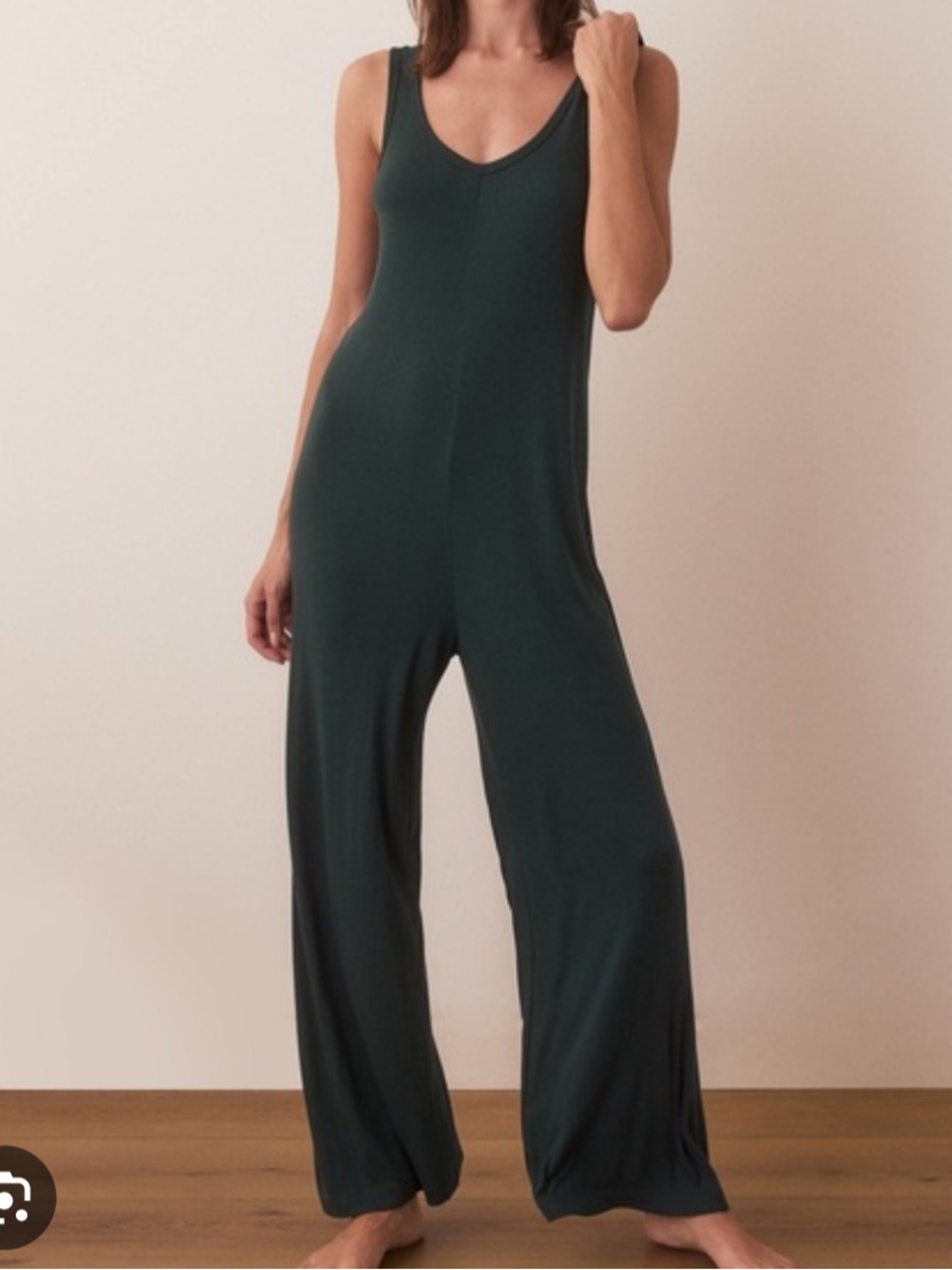 Marine layer Lexi ribbed pine green lounge relaxed fit wide leg jumpsuit sz L